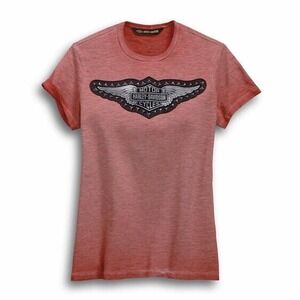 Harley Davidson Women's Small Red Studded Wing Short Sleeve Tee Shirt Top NWT